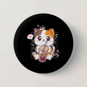 Cat Boba Tea Bubble Tea Kawaii Anime Japansk Neko Knapp