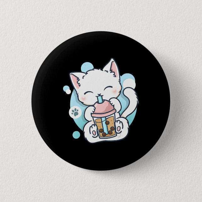 Cat Boba Tea Bubble Tea Kawaii Anime Japansk Neko Knapp (Framsida)