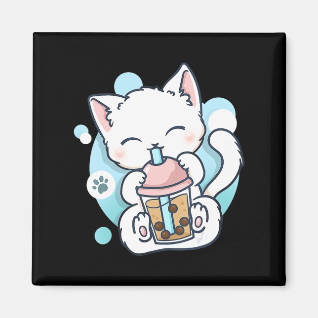 Cat Boba Tea Bubble Tea Kawaii Anime Japansk Neko Magnet (Framsidan)