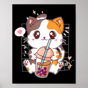 Cat Boba Tea Bubble Tea Kawaii Anime Japansk Neko Poster