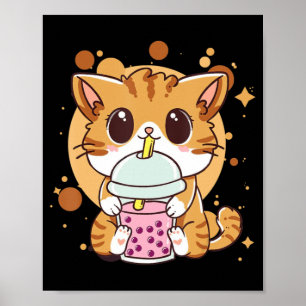 Cat Boba Tea Bubble Tea Kawaii Anime Japansk Neko Poster