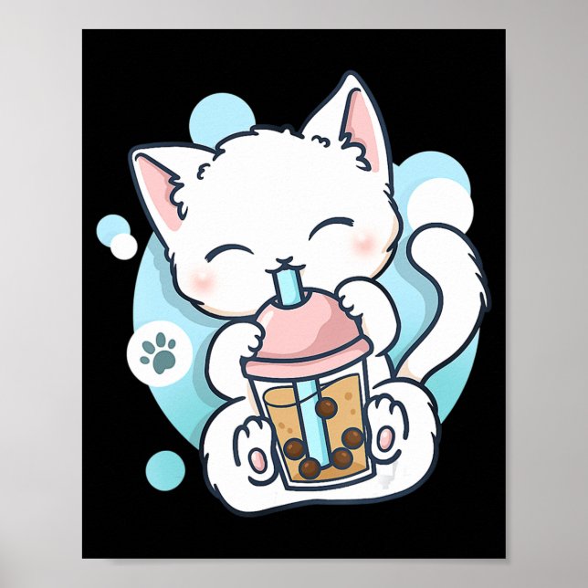 Cat Boba Tea Bubble Tea Kawaii Anime Japansk Neko Poster (Framsidan)