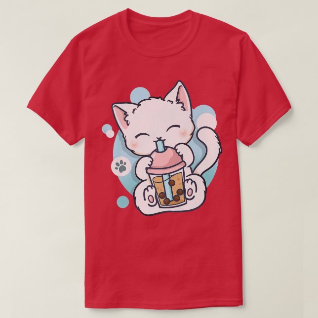 Cat Boba Tea Bubble Tea Kawaii Anime Japansk Neko T Shirt (Design framsida)
