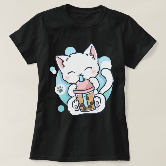 Cat Boba Tea Bubble Tea Kawaii Anime Japansk Neko T Shirt (Design framsida)