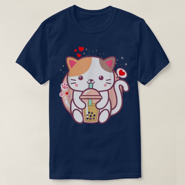 Cat Boba Tea Bubble Tea Kawaii Anime Japansk Neko T Shirt (Design framsida)