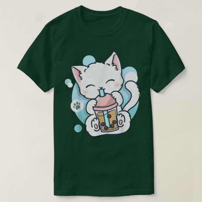 Cat Boba Tea Bubble Tea Kawaii Anime Japansk Neko T Shirt (Design framsida)
