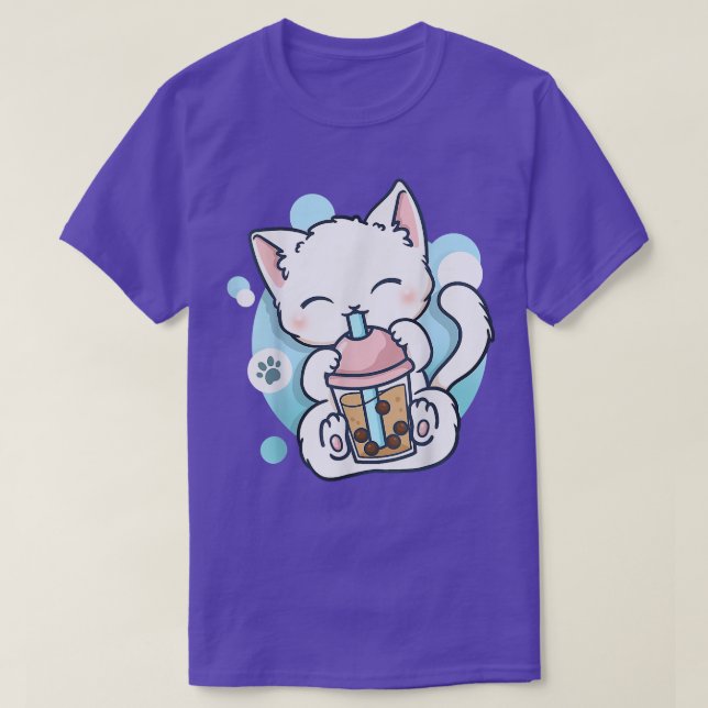 Cat Boba Tea Bubble Tea Kawaii Anime Japansk Neko T Shirt (Design framsida)