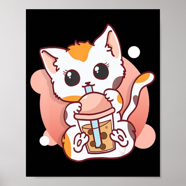 Cat Boba Tea Bubble Tea Kawaii Anime Neko for Girl Poster (Framsidan)