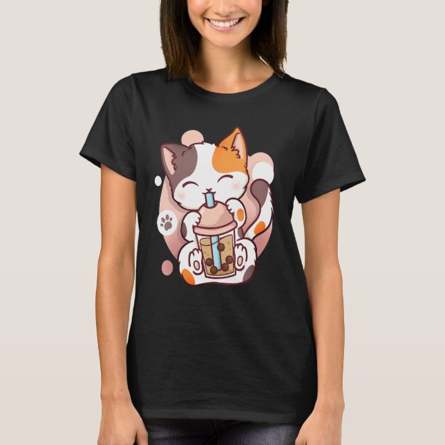 Cat Boba Tea Bubble Tea Neko T Shirt (Framsida)