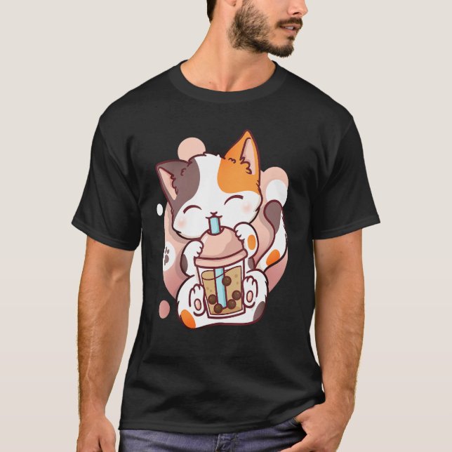 Cat Boba Tea Bubble Tea Neko T Shirt (Framsida)