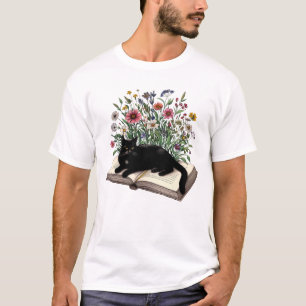 Cat Bok Flower Reader Bookish T Shirt