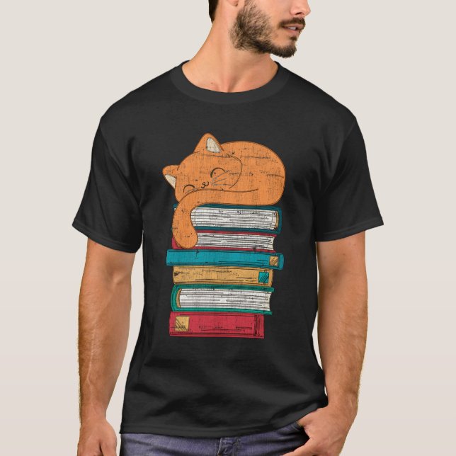 Cat Bok Reading T Shirt (Framsida)