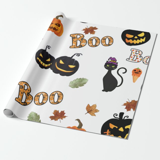 Cat Boo Halloween Presentpapper (Utrullad)