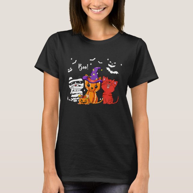 Cat Boo Halloween T Shirt (Framsida)