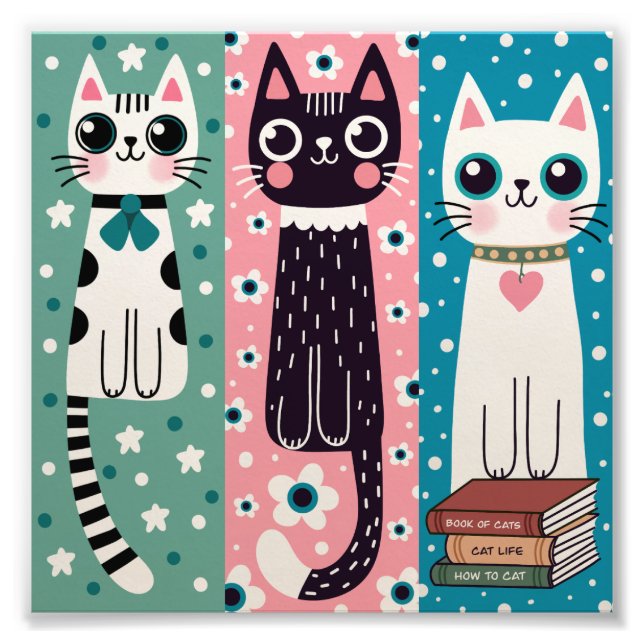 Cat Bookmark Doodle Teckning Fototryck (Framsidan)