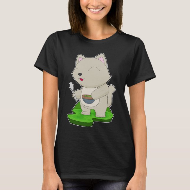 Cat Bowl Food T Shirt (Framsida)