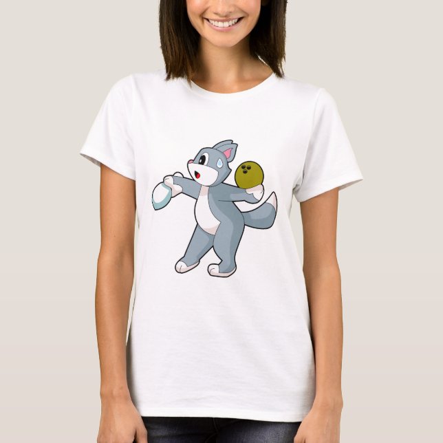 Cat Bowling Bowling ball Bowling pin T Shirt (Framsida)