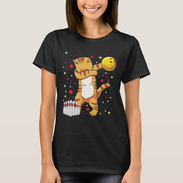 Cat Bowling Shirts Funny Bowling Gift Cat T Shirt (Framsida)