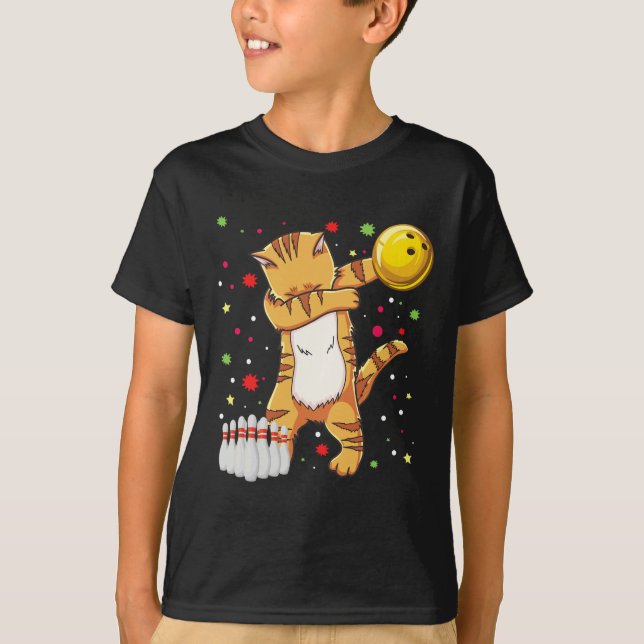 Cat Bowling Shirts Funny Bowling Gift Cat T Shirt (Framsida)
