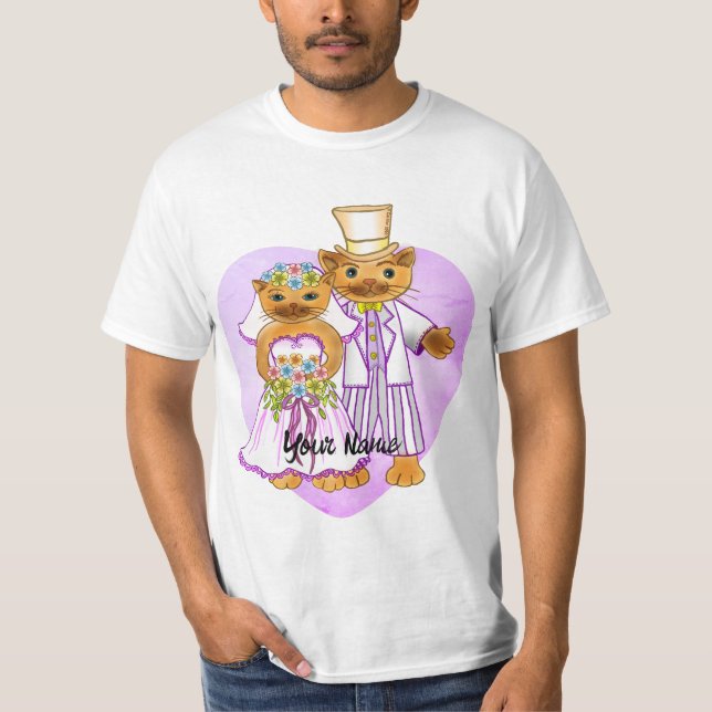 Cat Bride and Groom bröllop T-Shirt (Framsida)