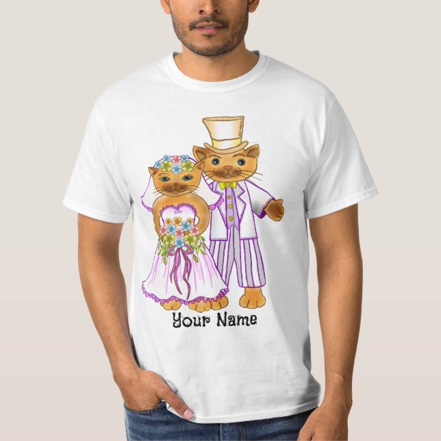 Cat Bride and Groom bröllop T-Shirt (Framsida)