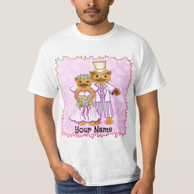 Cat Bride and Groom bröllop T-Shirt (Framsida)