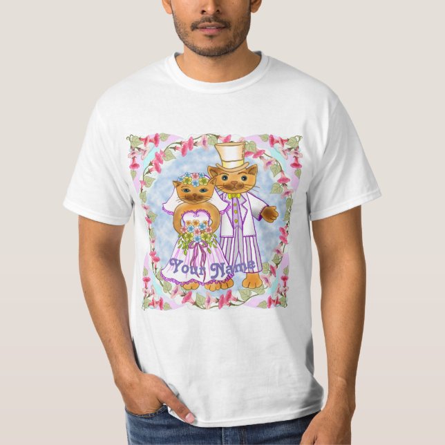 Cat Bride and Groom bröllop t-shirt (Framsida)