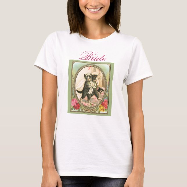 Cat Bride and Groom Wedding Day T Shirt (Framsida)