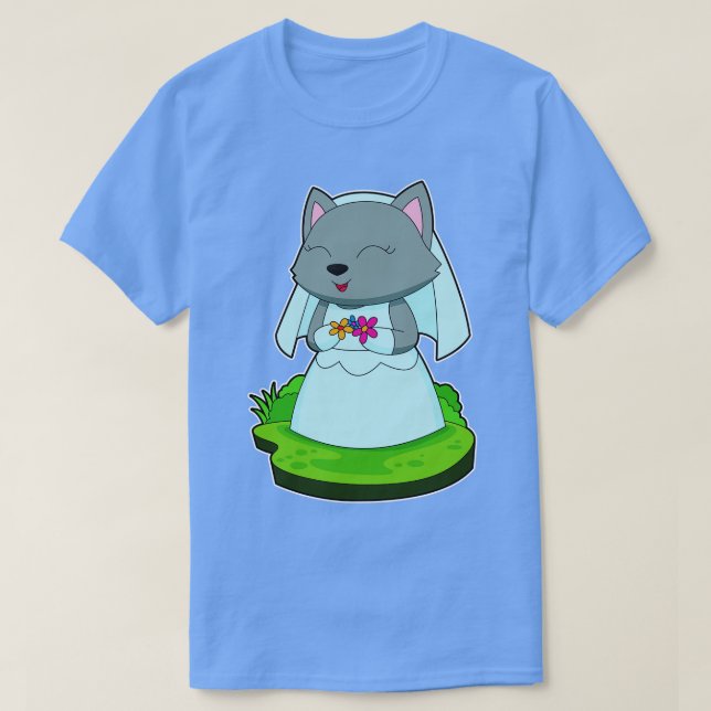 Cat Bride Flowers Bröllop T Shirt (Design framsida)