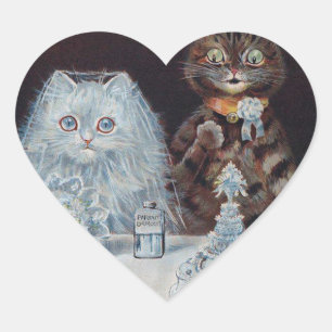 Cat Bröllop, Giftermål, Bride, Louis Wain Hjärtformat Klistermärke
