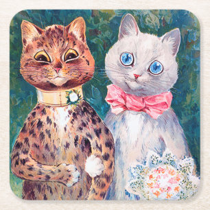 Cat Bröllop, Giftermål, Bride, Louis Wain Underlägg Papper Kvadrat
