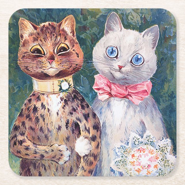 Cat Bröllop, Giftermål, Bride, Louis Wain Underlägg Papper Kvadrat (Framsidan)