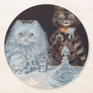 Cat Bröllop, Giftermål, Bride, Louis Wain Underlägg Papper Rund
