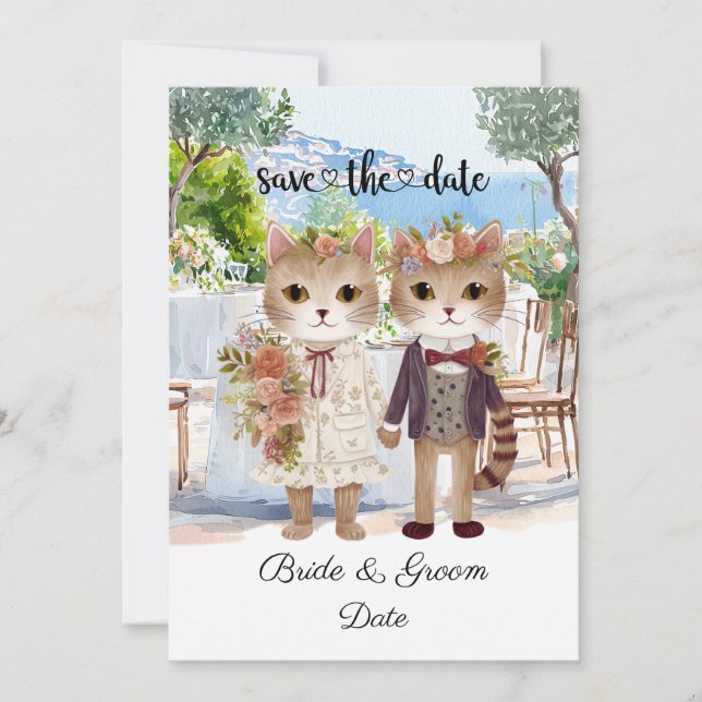 Cat Bröllop med Bride och Groom Spara Datumet (Framsida)
