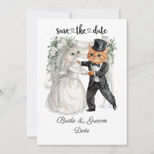 Cat Bröllop med Bride och Groom Spara Datumet