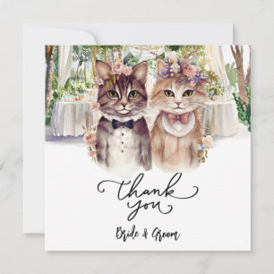 Cat Bröllop med Bride och Groom Tack Kort