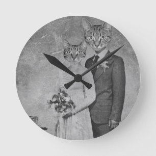 Cat bröllop rund klocka