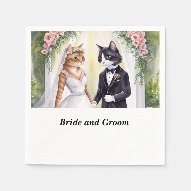 Cat Bröllop temat med Bride och Groom Pappersservett (Framsidan)