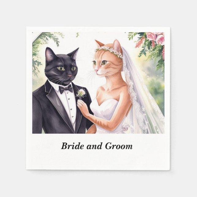 Cat Bröllop temat med Bride och Groom Pappersservett (Framsidan)