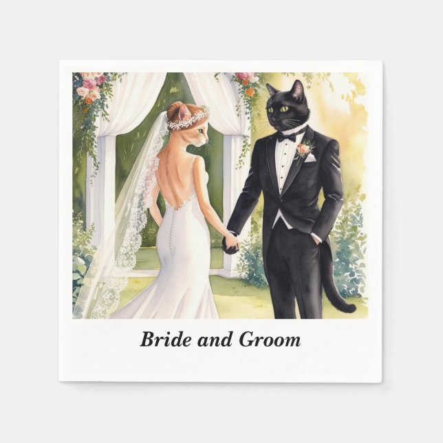 Cat Bröllop temat med Bride och Groom Pappersservett (Framsidan)