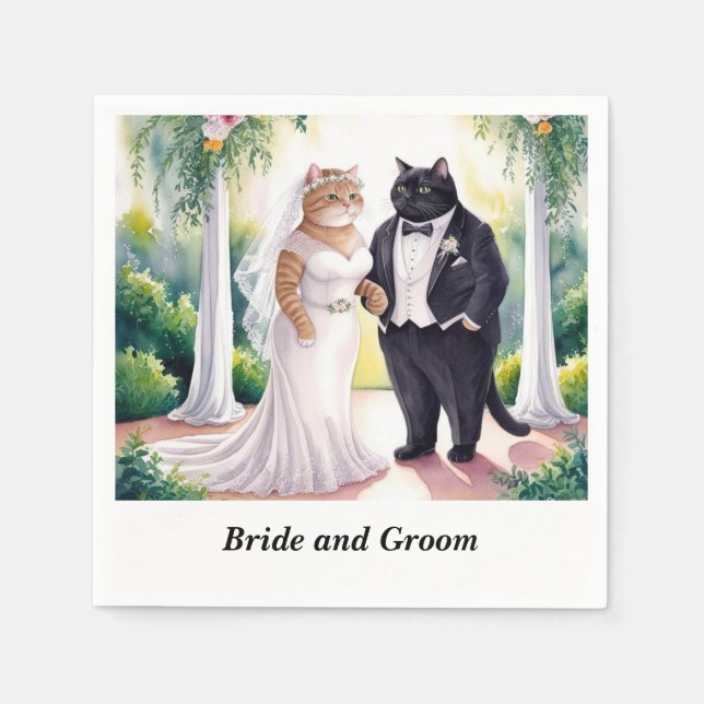 Cat Bröllop temat med Bride och Groom Pappersservett (Framsidan)