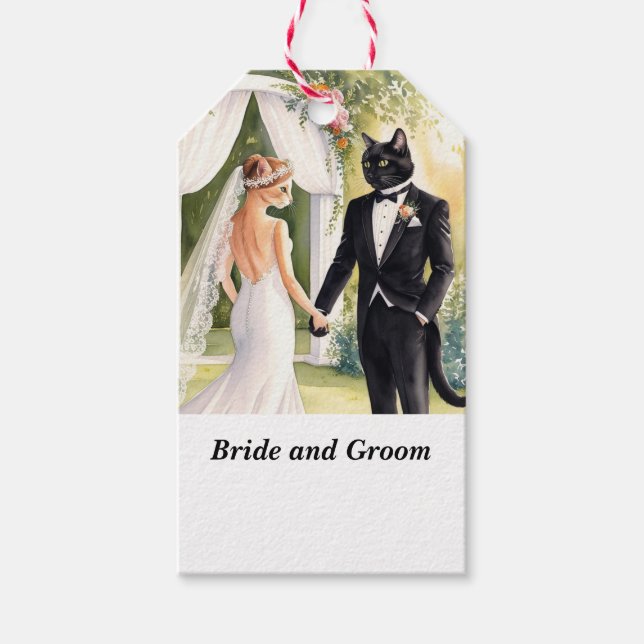 Cat Bröllop temat med Bride och Groom Presentetikett (Framsidan)