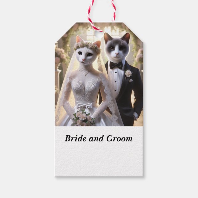 Cat Bröllop temat med Bride och Groom Presentetikett (Framsidan)