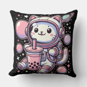 Cat Bubble Boba Tea in Space Astronaut Anime Kudde