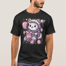 Cat Bubble Boba Tea in Space Astronaut Anime T Shirt