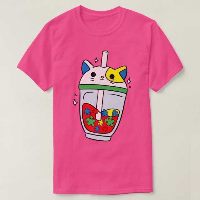 Cat Bubble Tea Autism Awareness Cute Puzzle Biet T Shirt (Design framsida)