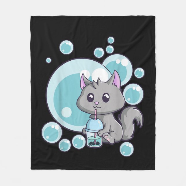 Cat Bubble Tea Gift | Funny Boba Tea Cats Design Fleecefilt (Framsidan)