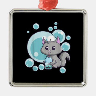 Cat Bubble Tea Gift | Funny Boba Tea Cats Design Julgransprydnad Metall