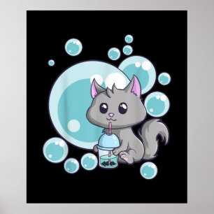 Cat Bubble Tea Gift Funny Boba Tea Cats Design Poster