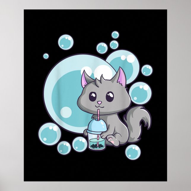 Cat Bubble Tea Gift | Funny Boba Tea Cats Design Poster (Framsidan)